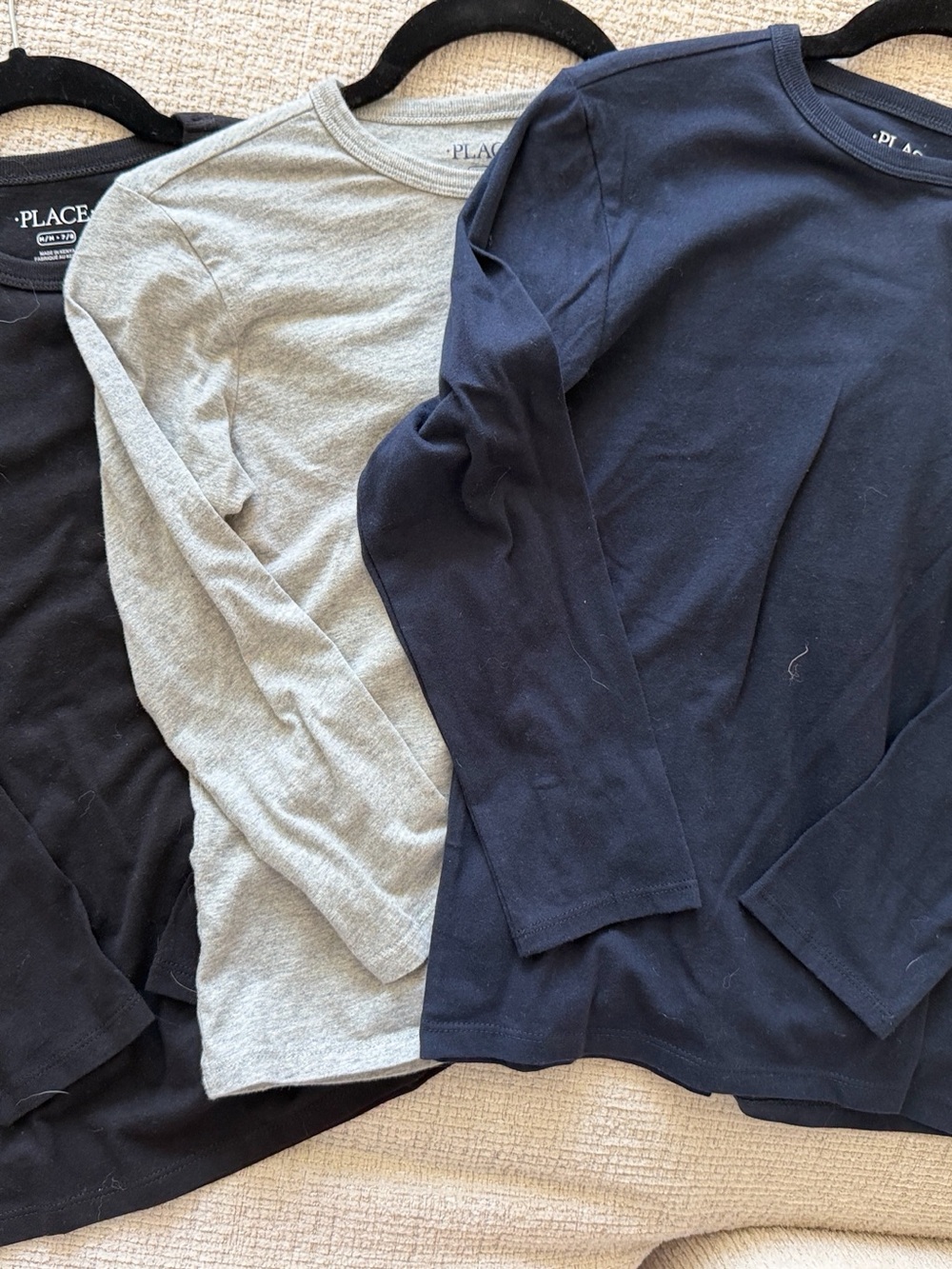 The Children's Place Black, Navy and Heather Gray Crewneck Long-Sleeve shirts